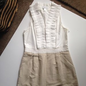 Tan and white sleeveless Ann Taylor Loft dress